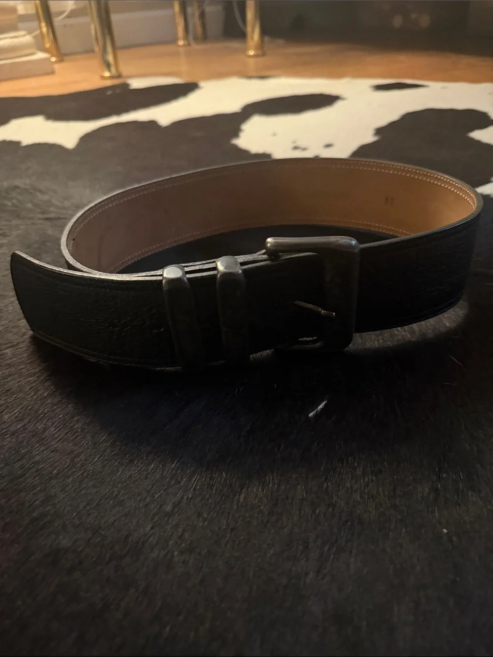 Henry Lehr Vintage Thick Black Leather Belt, size medium